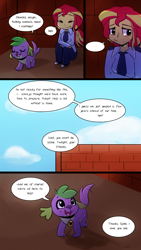 Size: 720x1280 | Tagged: safe, artist:little-tweenframes, deleted from derpibooru, imported from derpibooru, spike, spike the regular dog, sunset shimmer, dog, comic:canine advisory, series:sciset diary, equestria girls, comic, converse, cute, dialogue, eyes closed, female, implied lesbian, implied scitwishimmer, implied shipping, implied sunsetsparkle, open mouth, shipping, shoes, smiling, speech bubble, spikabetes, tail wag