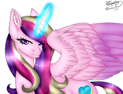 Size: 3000x2300 | Tagged: safe, artist:minelvi, artist:rosediamond1, imported from derpibooru, princess cadance, alicorn, pony, collaboration, female, glowing horn, magic, simple background, solo, transparent background