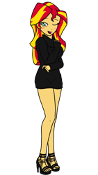 Size: 720x1280 | Tagged: safe, artist:ajrrhvk12, imported from derpibooru, sunset shimmer, equestria girls, clothes, female, high heels, one eye closed, open mouth, simple background, smiling, solo, sweater, transparent background, wink