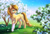 Size: 1024x689 | Tagged: safe, artist:purpletigra, imported from derpibooru, oc, oc only, earth pony, pony, apple tree, bloom, head turn, looking at something, looking away, petals, raised hoof, solo, turned head, unshorn fetlocks