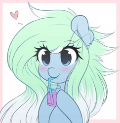 Size: 1883x1940 | Tagged: safe, artist:fluffymaiden, imported from derpibooru, oc, oc only, oc:amaranthine sky, pony, blushing, cup, cute, drink, drinking, female, heart, hnnng, mare, ocbetes, solo, straw