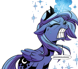 Size: 927x825 | Tagged: safe, artist:brendahickey, edit, idw, imported from derpibooru, princess luna, alicorn, pony, legends of magic, spoiler:comic, spoiler:comiclom1, background removed, female, out of context, s1 luna, simple background, solo, straining, transparent background, younger