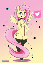 Size: 3100x4500 | Tagged: safe, artist:enryuuchan, imported from derpibooru, fluttershy, pony, semi-anthro, absurd resolution, bipedal, clothes, dialogue, female, jewelry, looking at you, love, necklace, scepter, smiling, solo, stockings, thigh highs