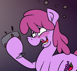 Size: 860x792 | Tagged: safe, artist:cowsrtasty, imported from derpibooru, berry punch, berryshine, alcohol, blushing, drunk, drunk bubbles, female, glass, solo, wine, wine glass