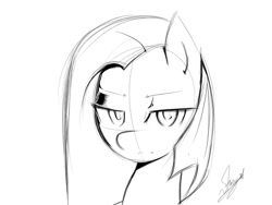 Size: 800x600 | Tagged: safe, artist:starykrow, imported from derpibooru, pinkie pie, pony, female, frown, lidded eyes, looking at you, monochrome, pinkamena diane pie, sketch, solo