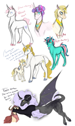 Size: 3240x5400 | Tagged: safe, artist:xenalollie, imported from derpibooru, prince blueblood, princess flurry heart, oc, oc:anomaly, oc:sahara sunrise, oc:valiant heart, hybrid, zony, absurd resolution, interspecies offspring, offspring, parent:discord, parent:fancypants, parent:fleur-de-lis, parent:fluttershy, parent:nightmare moon, parent:prince blueblood, parent:zecora, parents:bluecora, parents:discoshy, parents:fancyfleur, parents:nightmarecord, simple background, size difference, white background