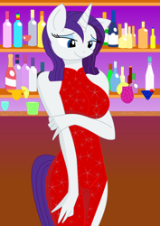 Size: 595x842 | Tagged: safe, artist:dnantti, imported from derpibooru, rarity, anthro, unicorn, .svg available, bar, clothes, dress, female, mare, side slit, smiling, solo, svg, vector