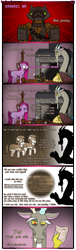 Size: 1245x4078 | Tagged: safe, artist:underwoodart, imported from derpibooru, discord, pinkie pie, oc, oc:kumquat, pony, timber wolf, ask pink-pony, absurd resolution, comic, map, pinkamena diane pie, royal guard, stool, transformation