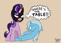 Size: 1841x1317 | Tagged: safe, artist:nemo2d, imported from derpibooru, starlight glimmer, trixie, pony, unicorn, all bottled up, angry, batman, duo, female, mare, mask, red eyes, the dark knight rises, yelling