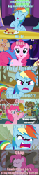 Size: 716x3205 | Tagged: safe, imported from derpibooru, pinkie pie, rainbow dash, rarity, twilight sparkle, dialogue, imminent singing, musical instrument, screencap comic, trolling, trombone, undertale, undertale the musical