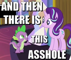 Size: 616x521 | Tagged: safe, edit, imported from derpibooru, screencap, spike, starlight glimmer, dragon, celestial advice, caption, meme, text