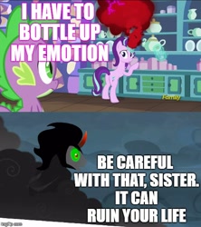 Size: 500x562 | Tagged: safe, imported from derpibooru, screencap, king sombra, spike, starlight glimmer, dragon, all bottled up, anger magic, dark magic, magic