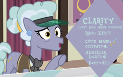 Size: 1054x664 | Tagged: safe, edit, edited screencap, imported from derpibooru, screencap, clarity cut, all bottled up, jeweler pony, solo