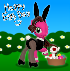 Size: 2905x2937 | Tagged: safe, artist:aarondrawsarts, imported from derpibooru, oc, oc only, oc:brain teaser, oc:rose bloom, rabbit, brainbloom, butt, easter, heart eyes, one eye closed, playboy, playboy bunny, playbrony, plot, tongue out, wingding eyes, wink