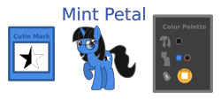 Size: 4043x1824 | Tagged: safe, artist:metropone, imported from derpibooru, oc, oc only, oc:mint petal, pony, unicorn, absurd resolution, cutie mark, displeased, glasses, reference sheet, simple background, solo, transparent background, vector