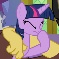 Size: 500x500 | Tagged: safe, imported from derpibooru, screencap, discord, star bright, twilight sparkle, twilight sparkle (alicorn), alicorn, draconequus, pony, celestial advice, animated, background pony, cropped, eyes closed, female, gif, hooves on face, mare, nose wrinkle