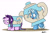 Size: 1954x1287 | Tagged: safe, artist:bobthedalek, imported from derpibooru, starlight glimmer, trixie, pony, unicorn, all bottled up, clothes, costume, cup, drink, drink costume, female, food, food costume, happy, mare, simple background, starlight glimmer is not amused, stressed, tea, tea costume, teacup, teacup costume, teapot, that pony sure does love teacups, unamused, white background