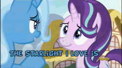 Size: 600x337 | Tagged: safe, imported from derpibooru, screencap, starlight glimmer, trixie, pony, unicorn, all bottled up, animated, discovery family logo, duo, female, gif, hug, just friends, mare, shipping fuel, subtitles, teary eyes