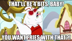 Size: 572x326 | Tagged: safe, imported from derpibooru, screencap, bulk biceps, pony, all bottled up, anger magic, caption, image macro, kung pow, lifting, magic, meme, my nuts, nut cart, red eyes