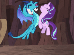 Size: 726x540 | Tagged: safe, imported from derpibooru, screencap, princess ember, starlight glimmer, dragon, pony, celestial advice, animated, chest bump, emberglimmer, female, gif