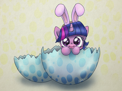 Size: 3940x2956 | Tagged: safe, artist:helmie-art, artist:helmie-d, imported from derpibooru, twilight sparkle, alicorn, pony, bunny ears, cute, ear fluff, easter, easter egg, female, looking at you, mare, solo, twiabetes