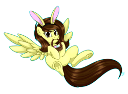 Size: 1024x754 | Tagged: safe, artist:whitehershey, imported from derpibooru, oc, oc only, oc:white hershey, pegasus, pony, basket, bunny ears, easter, female, mare, mouth hold, simple background, solo, spread wings, transparent background, wings