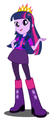 Size: 884x2091 | Tagged: safe, artist:trungtranhaitrung, imported from derpibooru, twilight sparkle, equestria girls, boots, clothes, crown, cute, cutie mark, female, open mouth, regalia, simple background, solo, transparent background, vest