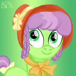 Size: 1500x1500 | Tagged: safe, artist:kelseyleah, imported from derpibooru, auntie applesauce, pony, bonnet, female, simple background, solo, younger