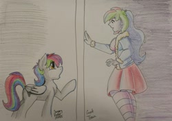 Size: 1233x870 | Tagged: safe, artist:goat train, artist:sugaryviolet, imported from derpibooru, oc, oc only, pony, equestria girls, collaboration, commission, self ponidox, traditional art