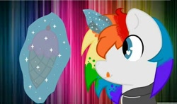 Size: 512x302 | Tagged: safe, imported from derpibooru, oc, oc only, oc:radical rainbow, cherry, clothes, food, hoodie, hungry, ice cream, magic, rainbow hair, solo