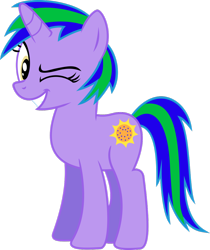 Size: 1024x1218 | Tagged: safe, artist:jeremeymcdude, imported from derpibooru, oc, oc only, oc:shimmer starr, pony, unicorn, one eye closed, show accurate, simple background, solo, transparent background, vector, wink