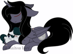 Size: 600x447 | Tagged: safe, artist:t-aroutachiikun, imported from derpibooru, oc, oc only, oc:notte incantata, oc:prince thanatos, pony, base used, father and daughter, offspring, offspring's offspring, parent:oc:prince thanatos, parent:oc:princess estelle, parents:oc x oc, prone, simple background, transparent background