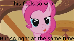 Size: 1066x598 | Tagged: safe, edit, edited screencap, imported from derpibooru, screencap, pinkie pie, image macro, meme, reaction image, tongue out