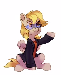 Size: 1723x2160 | Tagged: safe, artist:share dast, imported from derpibooru, derpy hooves, pegasus, pony, clothes, derpfest, female, glasses, mare, simple background, sitting, solo, white background