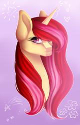 Size: 1161x1800 | Tagged: safe, artist:minelvi, imported from derpibooru, oc, oc only, oc:pretty shine, pony, unicorn, bust, eyelashes, female, hair over one eye, horn, mare, portrait, solo, unicorn oc