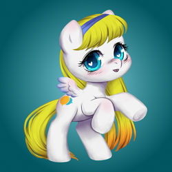 Size: 3000x3000 | Tagged: safe, artist:vitalspark, imported from derpibooru, oc, oc only, oc:june, pegasus, pony, chibi, gradient background, headband, heart eyes, solo, wingding eyes