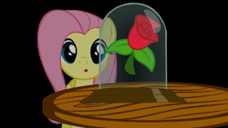 Size: 640x360 | Tagged: safe, artist:filmcity, imported from derpibooru, fluttershy, beauty and the beast, female, flower, looking at something, parody, rose, solo