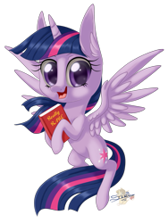 Size: 601x800 | Tagged: safe, artist:unisoleil, imported from derpibooru, twilight sparkle, twilight sparkle (alicorn), alicorn, pony, book, chibi, female, simple background, solo, transparent background