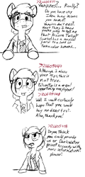 Size: 812x1692 | Tagged: safe, artist:thebathwaterhero, imported from derpibooru, oc, oc only, oc:stark melody, pony, cyoa:semantic error, corperation, cyberpunk, cyoa, female, mare, patwrite, question and answer