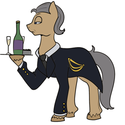 Size: 1200x1200 | Tagged: safe, artist:sterks, imported from derpibooru, oc, oc only, oc:baked muffintop, alcohol, butler, caviar, champagne, clothes, solo, suit, wine