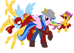 Size: 3538x2551 | Tagged: safe, artist:edcom02, artist:jmkplover, imported from derpibooru, firefly, rainbow dash, scootaloo, crossover, dc comics, g1, jay garrick, kid flash, simple background, the flash, transparent background