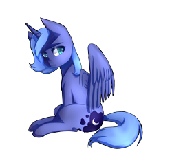 Size: 2694x2586 | Tagged: safe, artist:louise040506, artist:punbun4fun, imported from derpibooru, princess luna, female, s1 luna, simple background, sitting, solo, spread wings, transparent background, wings