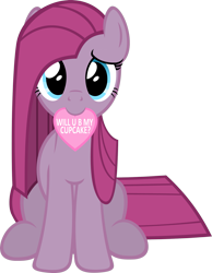 Size: 1405x1812 | Tagged: safe, artist:zacatron94, imported from derpibooru, pinkie pie, bronybait, cute, cuteamena, diapinkes, female, heart, holiday, looking at you, mare, mouth hold, pinkamena diane pie, simple background, sitting, solo, transparent background, valentine, valentine's day
