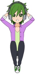 Size: 413x850 | Tagged: safe, artist:php45, deleted from derpibooru, edit, imported from derpibooru, spike, human, arm behind head, blushing, headphones, humanized, smiling