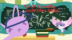 Size: 1280x720 | Tagged: safe, edit, edited screencap, imported from derpibooru, screencap, princess flurry heart, twilight sparkle, alicorn, pony, a flurry of emotions, as if i really look like this, big fat meanie, chalk, chalk drawing, chalkboard, cute, doodle, flurry art, flurry heart's chalkboard, flurrybetes, good noodle, new student starfish, princess flurry smart, school, spongebob squarepants, twilight sparkle (alicorn)