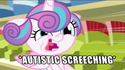 Size: 1920x1080 | Tagged: safe, artist:baumstumpf, edit, edited screencap, imported from derpibooru, screencap, princess flurry heart, pony, a flurry of emotions, autistic screeching, caption, faic, female, image macro, meme, solo