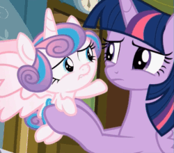 Size: 511x450 | Tagged: safe, imported from derpibooru, screencap, princess flurry heart, twilight sparkle, alicorn, pony, a flurry of emotions, animated, aunt and niece, auntie twilight, baby, baby pony, diaper, female, gif, holding a pony, ponyville hospital, twilight sparkle (alicorn), waving
