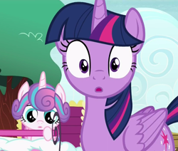 Size: 562x477 | Tagged: safe, imported from derpibooru, screencap, princess flurry heart, twilight sparkle, alicorn, pony, a flurry of emotions, :o, cropped, open mouth, stroller, twilight sparkle (alicorn)