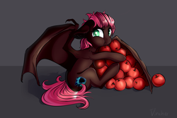 Size: 3000x2000 | Tagged: safe, artist:vincher, imported from derpibooru, oc, oc only, bat pony, pony, apple, eating, female, food, high res, mare, solo