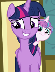 Size: 361x476 | Tagged: safe, imported from derpibooru, screencap, princess flurry heart, twilight sparkle, alicorn, pony, a flurry of emotions, cute, flurry heart riding twilight, ponies riding ponies, ponyville hospital, riding, twiabetes, twilight sparkle (alicorn)